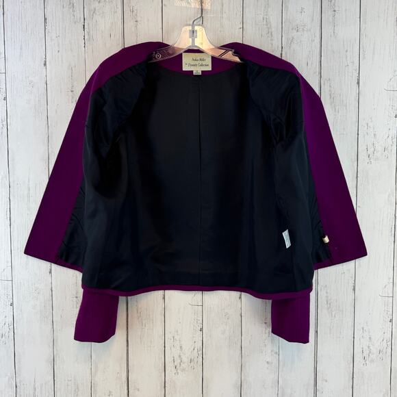 VTG Nolan Miller Purple Black Wool Embellished Beaded Jacket Skirt Outfit Set 10 - Picture 7 of 16